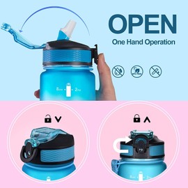 Navtue 1L Water Bottle with Straw, Sports Drinks Bottle with Time Markings, Leak Proof, Tritan BPA free for School/Cycling/Running (BluePurple)