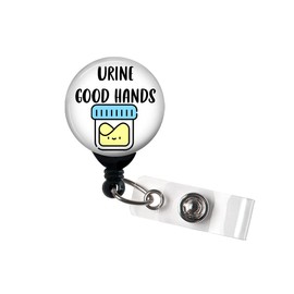 Badge Reel Urine Good Hands Kawaii Cup Retractable with Swivel Clip and Extra-Long 34 inch Cord - Badge Holder/Nurse Badge/Lab Tech