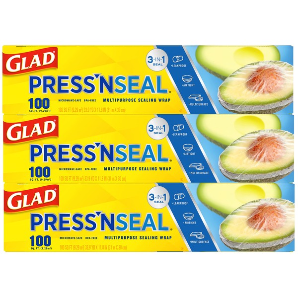 Glad® Press'n Seal® Plastic Food Wrap - 100 Square Foot Roll - 3 Pack (Package May Vary)