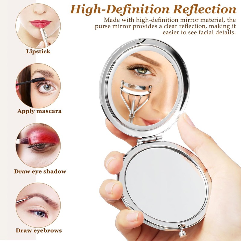LALAFINA Rhinestone Compact Mirror Double-Sided Round Pocket Makeup Mirror for
