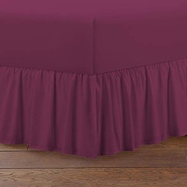 SITARA TRADING LTD T168 Frill Valance Sheet Easy Care Polycotton Plain Dyed Bedding Uk Bed Size Wine KING