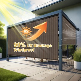 Shade&Beyond Outdoor Premium Roller Shades 8' W x 8' H with Valance, Exterior Roll Up Blinds Shade Cloth for Patio Porch Pergola, Mocha