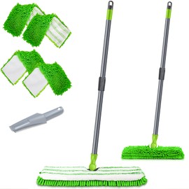 MASTERTOP Microfiber Mops for Floor Cleaning, Double-Sided Dust Mop with 4 Reusable & Washable Mop Pads, Wet Dry Flat Mop with Extension Stainless Steel Handle for Hardwood, Vinyl, Laminate