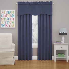 Eclipse Kendall Modern Scalloped Valance Rod Pocket Window Curtain for Kitchen or Bathroom, 42" x 18", Denim