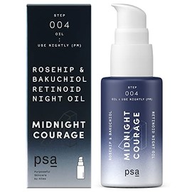 PSA MIDNIGHT COURAGE Rosehip & Bakuchiol Retinoid Night Oil. Facial Oil for Nighttime Skincare Routine with 2% Retinoid Complex, Organic Rosehip & Baobab Oil, Bakuchiol Retinol. 15 ml/ 0.5 oz