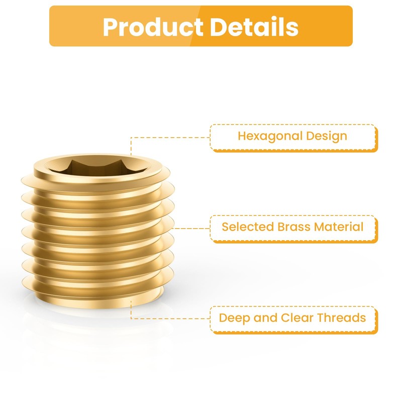 Aifeier ET 15 PCS 1/4” NPT Brass Pipe Plug Fitting