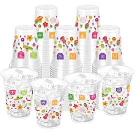 100 Pcs Fiesta Plastic Cups, 12 oz Mexican Fiesta Party Cups Mexican Cinco De Mayo Disposable Cup for Cinco De Mayo Party Taco Birthday Wedding Party Drinkware Supplies（B）