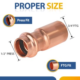 10-PACK GUOFIS Copper Press Bushing Fittings,3/4"x 1/2" Reducing Coupling,LF Copper Coupler for Residential&Commercial Plumbing(3/4"FTG x 1/2" Press-fit)(PRESS031)