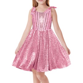 GRACE KARIN Girls Tutu Dress Formal Fancy Party Dress for Girls Size 7-8 Special Occasion Pink Gold Sparkly Sleeveless