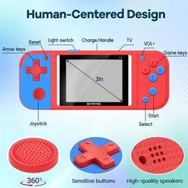 Handheld Games for Kids - 288 Retro Video Games, 3.0" LCD Screen Portable Gaming Player with Rechargeable Battery, Mini Travel Games Toy Gifts for Boys Girls (Red)