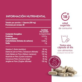 LIFEED Cardo Mariano, Diente de León, Cúrcuma, Vitamina C, Jengibre y Alcachofa | Multivitaminico para Mujer y Hombre en cápsulas | Suplemento Alimenticio con Vitaminas | DANDELION + MILK THISTLE