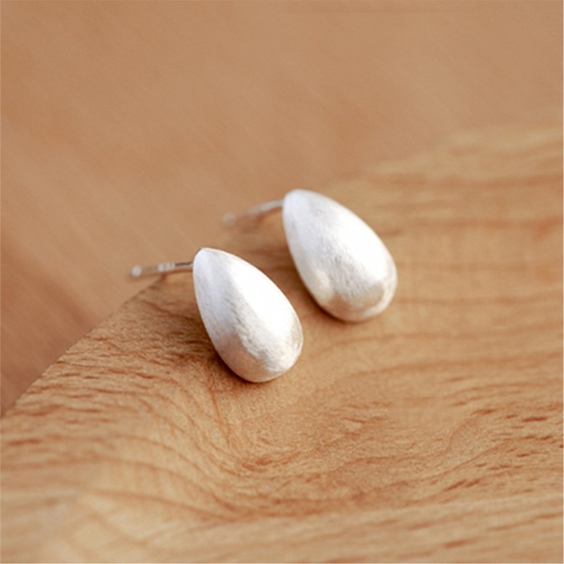 Sterling Silver Small Dome Brushed Waterdrop Pear Teardrop Stud Earrings