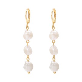 Vissen White Baroque Pearl Earrings Long Drop Gold Plated Leverback Earrings For Women Hypoallergenic Earrings Jewellery