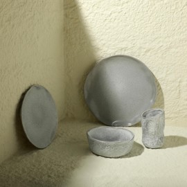 Stone by Mercer Project Atik Modern Stoneware 16-Piece Dinnerware Set, Plate and Bowl Set, Dish set for 4, Grey Speckled