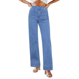 GRAPENT Women Pants Cuffed Hem Womans Jeans Wide Leg Flare Jeans High Waisted Denim Trousers Womens Trendy Jeans Women Wide Leg Jeans Wide Leg Jeans Women Color Medium Blue Small Size 4 to 6