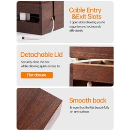 Wood Cable Management Box, Wire Organizer & Cable Hider Box with Lid, Power Strip Protector Boxs for Desk, Floor, Home, Office & Extension Leads – Decorative Cord Organizer