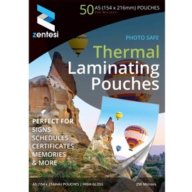 Zentesi A5 Laminating Pouches High Gloss Laminator Sleeves 250 Micron (125 + 125 Microns) Glossy Laminate Pouch Sheets - Pack of 50