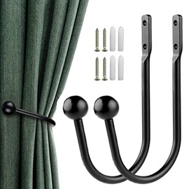 BSITSSS Pack of 2 Curtain Holders, Wall, Metal Curtain Tiebacks, Black Curtain Holders, Wall, U-Shaped Curtain Holder, Tiebacks for Curtains, Curtain Holder for Window Treatment (2 Black)