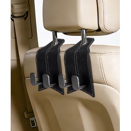MOBIKEY Purse Hook for Car, 4 Pack Headrest Hooks for Car 100% Metal & Premium Leather 2026 Latest, Auto Hanger & Holder for heatrest,seat,Bag,Purse (Brown)
