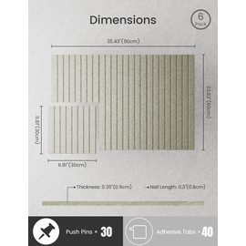 Bumusty Large Cork Board Alternative-36 x24 Felt Bulletin Board Tiles, with 30 Pushpins, 40 Adhesive Tabs, 6-Pack Slat Wall Paneling, Cork Boards for Office Push Pin Board Felt Board-Sage