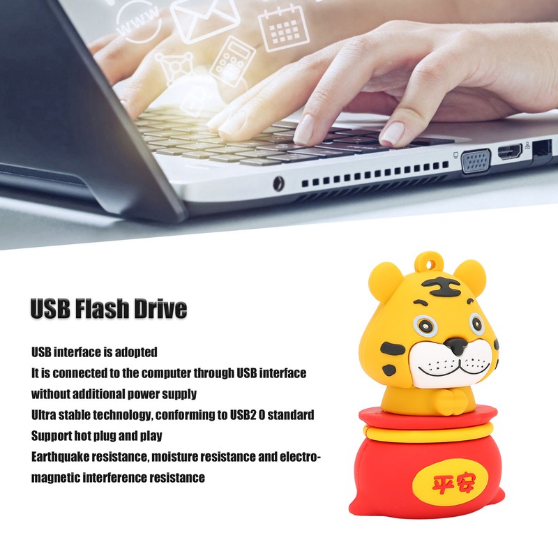 USB Flash Drive Cartoon Tiger Style USB2.0 Hot Swap Plug
