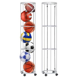 Rolitwils Roliwils Basketball Holder Ball Rack, 2-in-1 wall mount or mobile with wheels | multi-sport ball storage for garage/indoor/outdoor | quick access | 13"x13"x57"