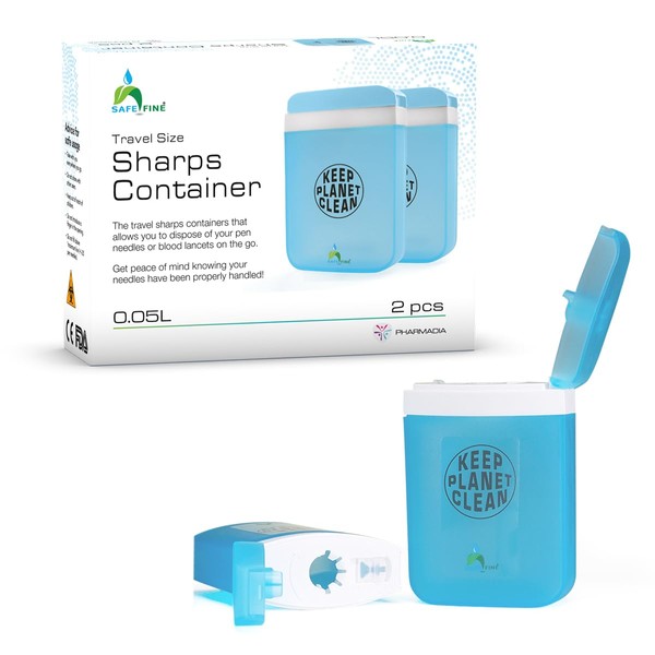 SafeFine Travel Size Sharps Disposal Container for Diabetic Pen Needles,