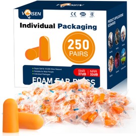 VOISEN Ear Plugs, 250 Pairs Ear Plugs for Sleeping, 32dB NRR 37dB SNR Ear Plugs Noise Cancelling for Snoring, Studying, Loud Events, Traveling & Concerts, Individual Package | VOISEN