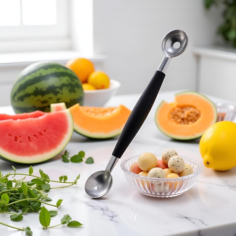 1Pc Black Double-Sided Fruit Melon Baller Spoon 2 in 1
