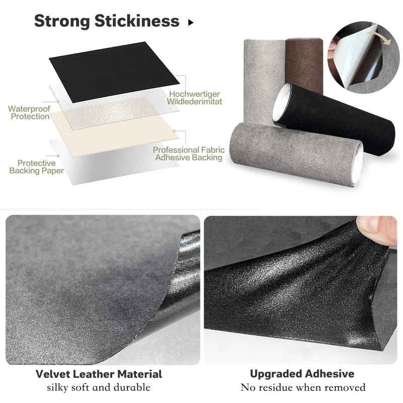 Patch di riparazione in velluto rettangolare, 2 rotoli da 75