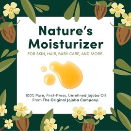 HobaCare Unrefined Jojoba Oil for Skin Care, Hair, Beard Conditioning, Scalp Massage - 100% Pure Carrier Oil for Perfume or Soap Making - Natural, Vegan, Hexane Free, Long Shelf Life (32 oz)