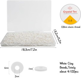4100 Pcs White Clay Beads Bracelet Making Kit, 6mm Polymer Spacer Flat Heishi Beads for Jewelry Necklace Earring Making