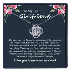 EPIRORA Gifts for Her- Dainty Silver Cubic Zirconia Love Knot Pendant Necklace Gift for Women Girlfriend, Jewelry Gifts for Anniversary Birthday Christmas, 40+5cm