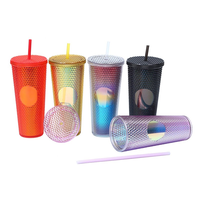 Plastic Cup with Lid and Straws, 710 ml Drinking Cup,