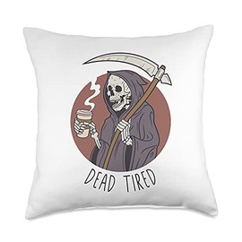 Smarty Pants Designs Dead Tired Skeleton Needs, Coffee Lover Throw Pillow, 18x18, Multicolor