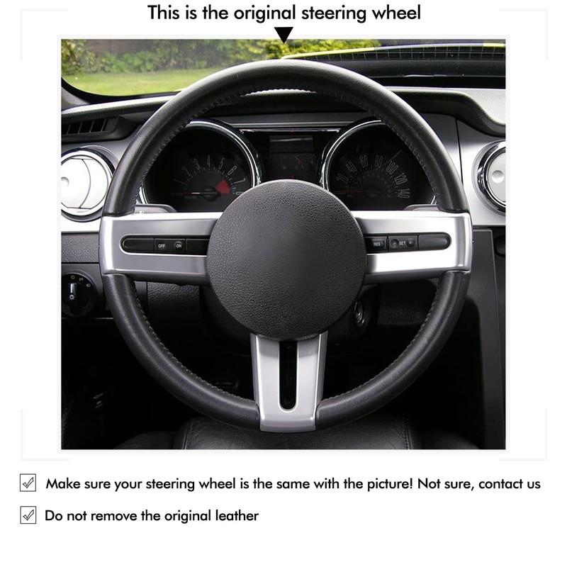 MEWANT Steering Wheel Cover for Ford Mustang 2005-2012 Hand-Stitched Leather