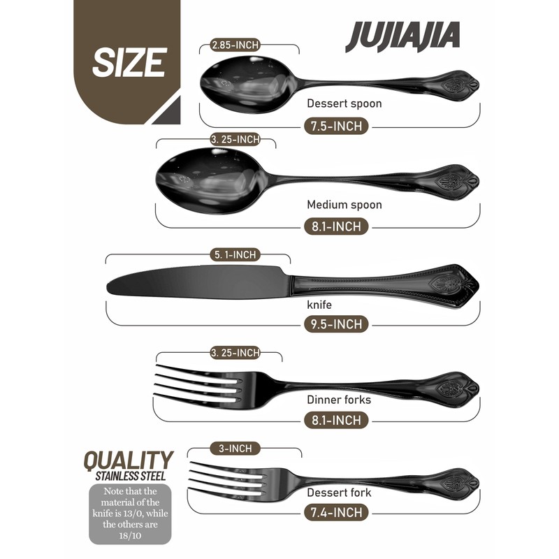 Beaded Edge 20-Piece Black Silverware Set, Mirror Polished Premium Stainless-Steel