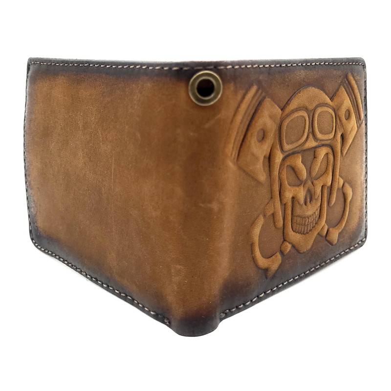 Lemasi Genuine Leather Wallet with RFID Protection, 3D Skull, Eyelet