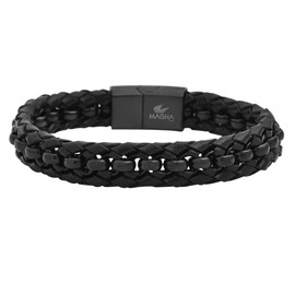 Magna Steel Men's Braided Genuine Leather Rolo Bracelet, Black