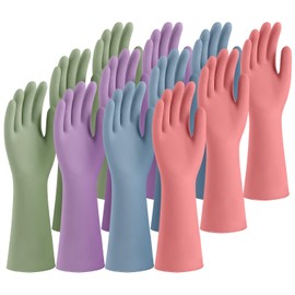 Rubber Cleaning Gloves for Dishwashing, 12 Pairs Reusable Kitchen Gloves for Washing Dishes and Household Cleaning, Colorful Gloves with Flocked Lining and Non-Slip Grip, Perfect for Women Men - L
