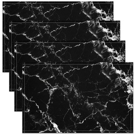 Marble Place Mats Black White Marble Table Mats for Men Boys Abstract Marble Crack Placemats Set of 4 45x30 cm Boho Gothic Aesthetic Waterproof Placemats,Anti Slip