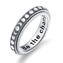 FLYOW Men's MenMoon Phase Spinner Ring 925 Sterling Silver Fidget Rings for Anxiety Stress Relieving ADHD Autism Rings with Message Be the Change Inspirational Band Ring (8)