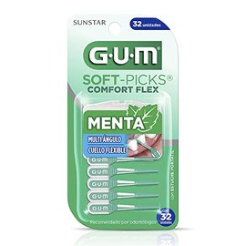 GUM - Palillos Interdentales Soft-Picks Comfort Flex con Sabor a Menta - Limpieza Suave y Flexible sin Látex ni Metal - 32 Piezas