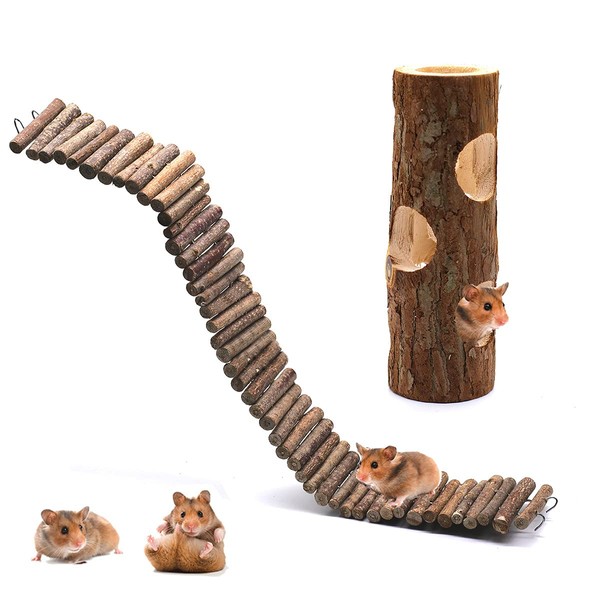 huahuo Hamster Suspension Bridge Toy Wooden Hamster Tunnel Tube Natural