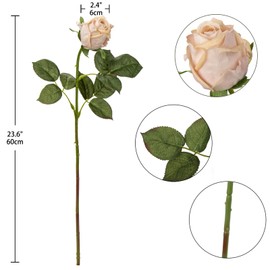 Artificial Realistic Roses Champagne Flowers 24" Real Touch Silk Roses Bouquet Long Stems Rose for Flower Arrangement Fake Roses Decor for Home Party Wedding Table Centerpieces Roses Realistic - 5 Pcs