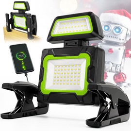 Tresda Rechargeable Work Light with Clamp, 3000 Lumen Magnetic Work Light Battery Powered with 5 Light Modes, 350° Rotation, Portable Job Site Lighting for Construction Site, Workshop, Car Repairing