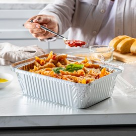 Comfy Package [Case of 300 2 lb Capacity Disposable Aluminum Foil Pans with Lids, 8x5 inch Take-Out Pans, with Clear Plastic Dome Lids - Great for Baking, Cooking, Storage, and Freezing