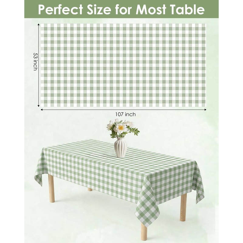 Hapring Sage Green Gingham Tablecloth 3 Pack, Waterproof & Easy
