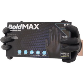 R&C Components Ltd Black Nitrile Gloves Heavy Duty Grip Textured Bold Max Disposable Gloves Powder Free - Mechanics, Tattoo, Piercing Work Gloves (Large)