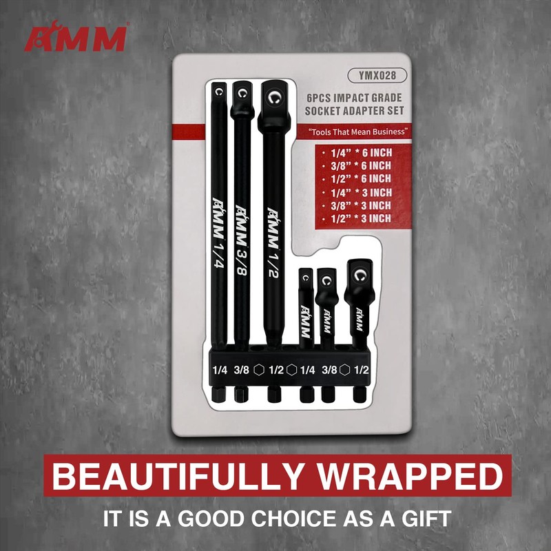 AMM 6-Piece Impact Grade Socket Adapter Set, 3-Inch & 6-Inch